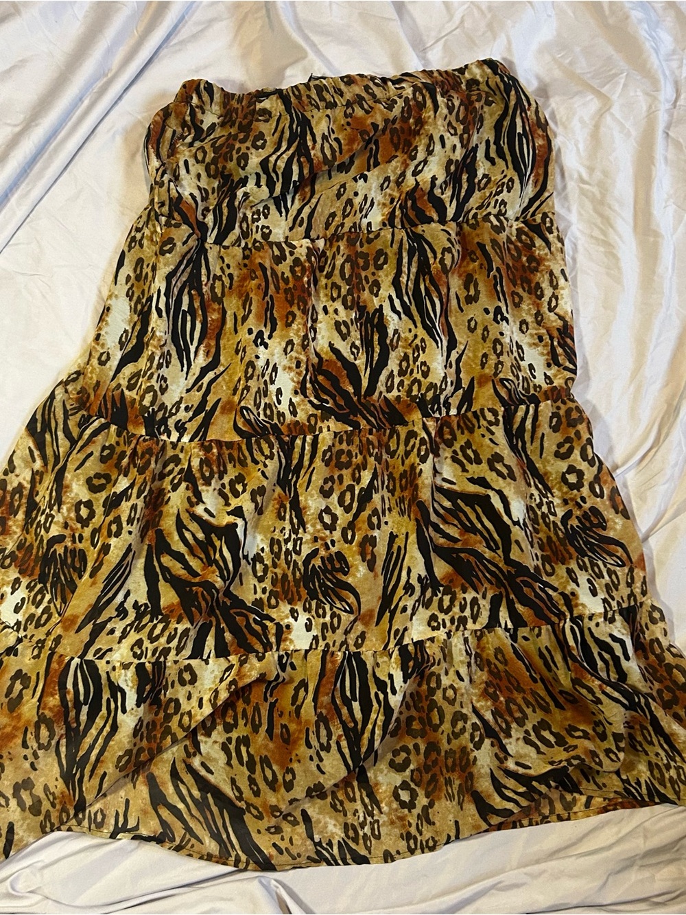 Arsee Mixed Animal Print Tiered Maxi Skirt